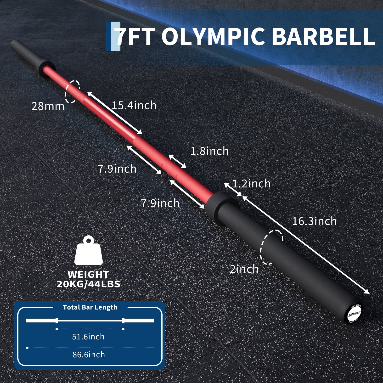 7FT  Barbell for Weightlifting. Power Lifting. 2 Inch Strength Training Bar for Squats. Deadlifts. Presses. Rows. Curls - 700lbs/1000lbs/1500lbs Capacity