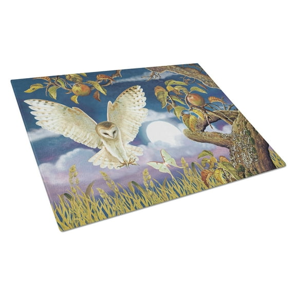 Carolines Treasures PRS4062LCB Barn Owl In The Apple Orchard Glass Cutting Board Large, 12H x 16W, multicolor