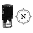 thumbnail image 1 of Printtoo Office Stationary Square Swirl Border N Alphabet Monogram Initial Round Self Inking Rubber Stamp, 1 of 5
