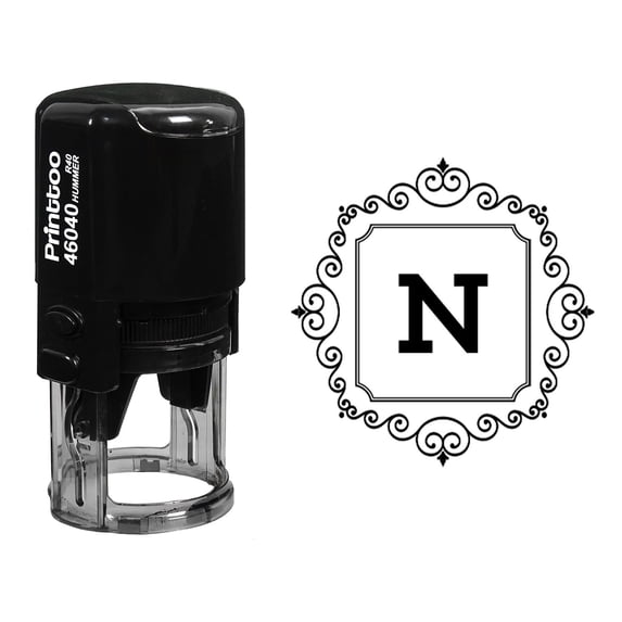 Printtoo Office Stationary Square Swirl Border N Alphabet Monogram Initial Round Self Inking Rubber Stamp