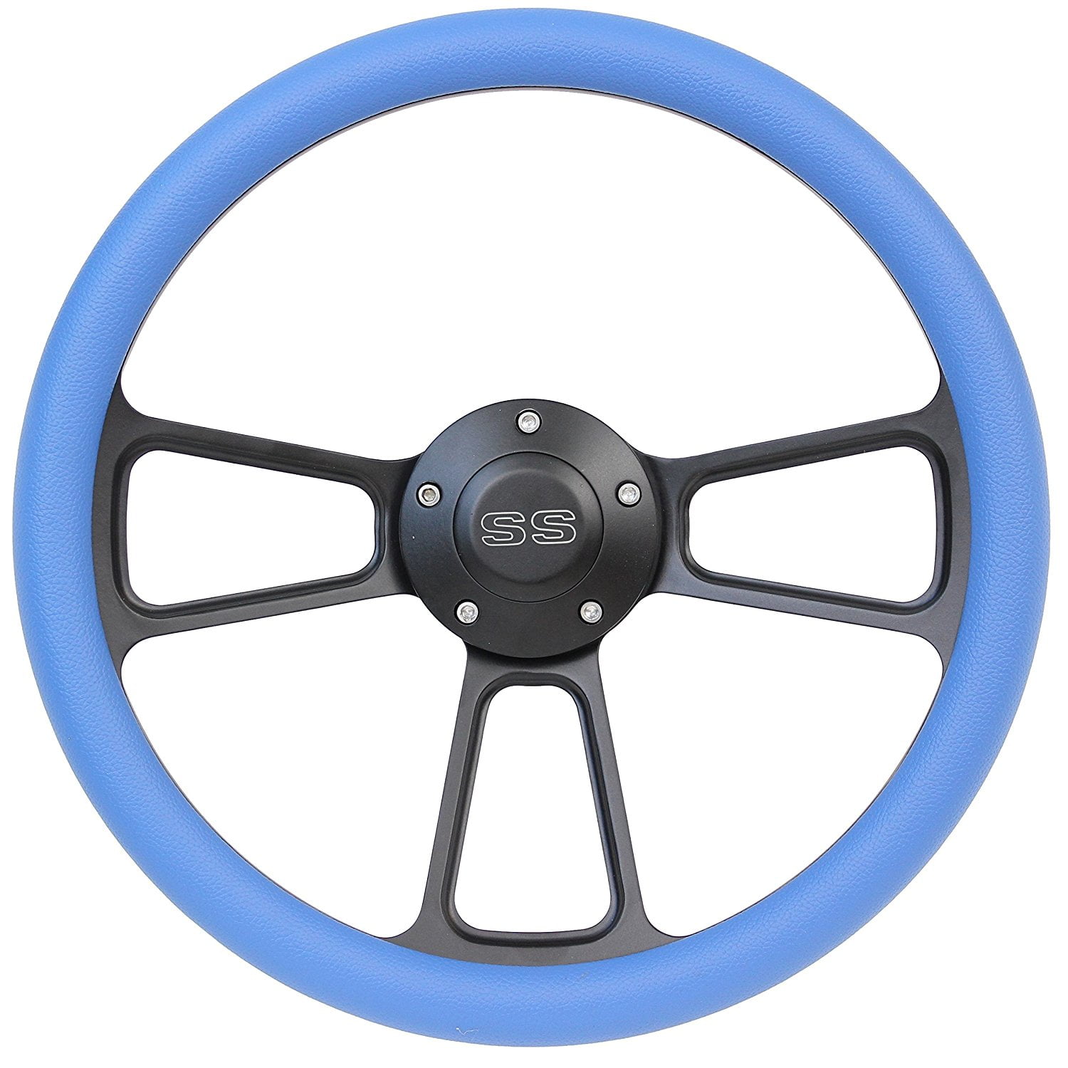 5-bolt Black Steering Wheel 14 Inch Aluminum with Sky Blue Vinyl Wrap ...