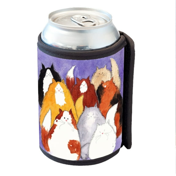 KuzmarK Insulated Drink Can Cooler Hugger - Eight Colorful Maine Coon Kitties Abstract Cat Art by Denise Every