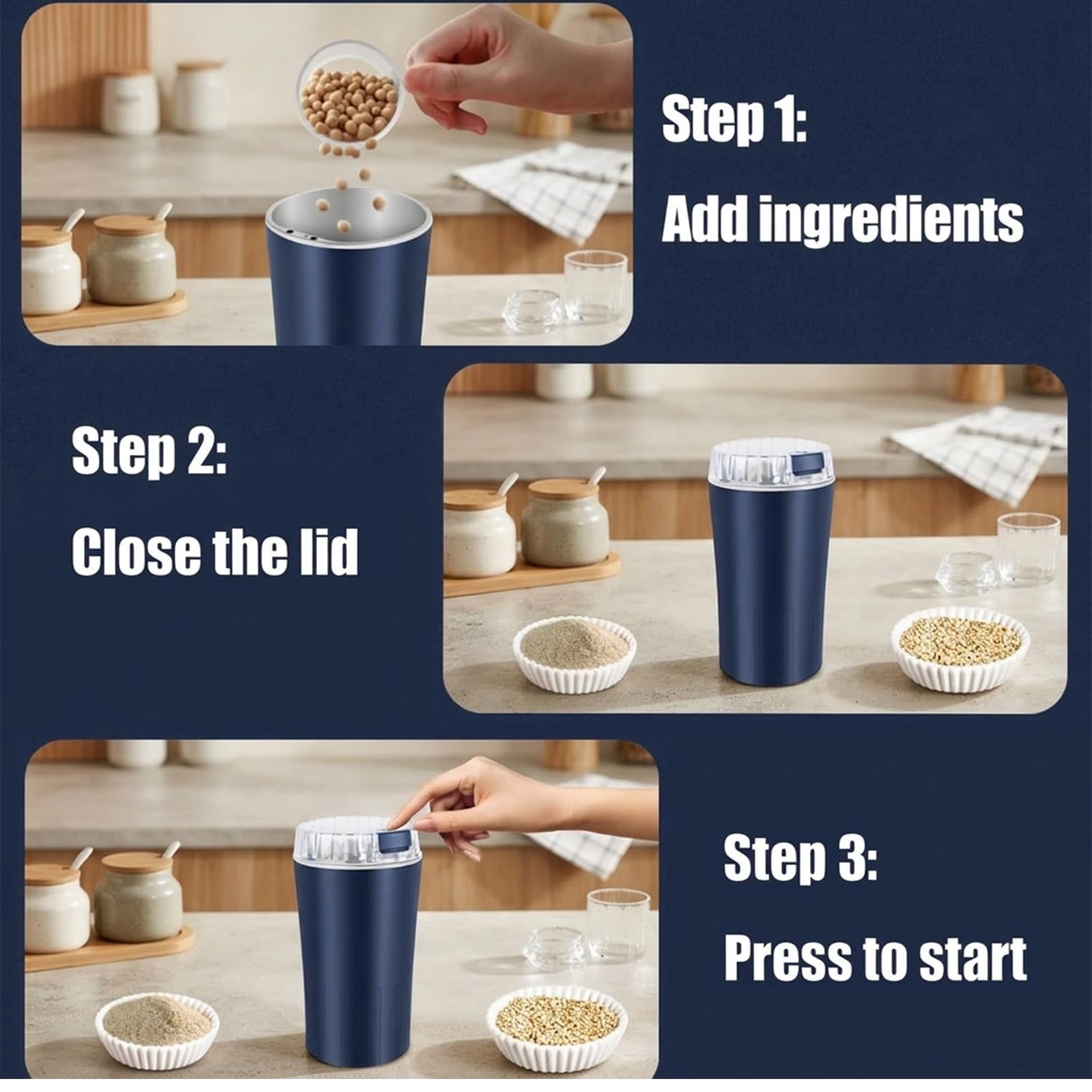 Household Superfine Grinder - Multi-Grain Blending & Powdering Machine, Stainless Steel Blade One Touch Grinding Design, Electric Spice Grinder for Coffee Beans Herbs Nuts Seeds Pepper Grain
