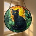 Black Cat with Monstera Stained Glass Suncatcher Window Art, Tropical ...