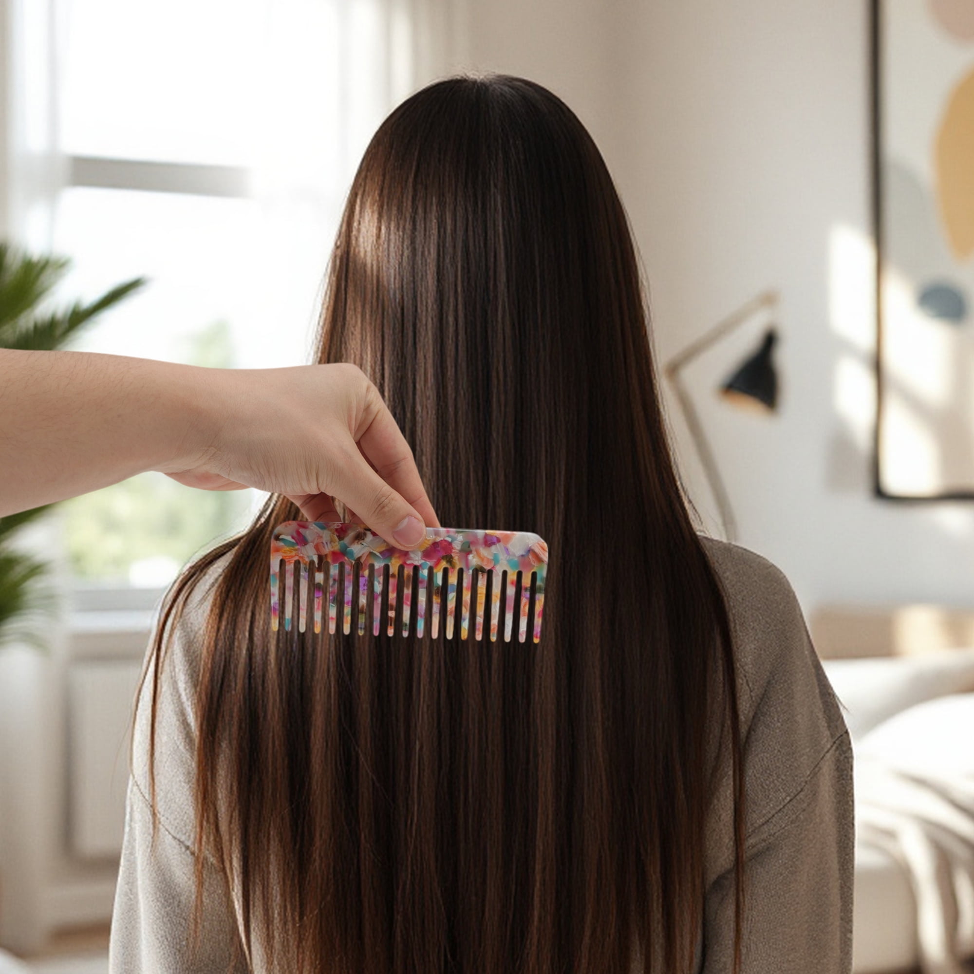 Unique Bargains 1 Pc Nineteen Tooth Rectangular Hair Comb for All Hair Types Colorful