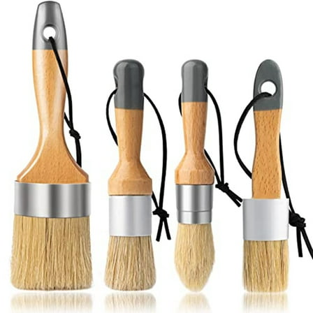 4 PCS Chalk And Wax Paint Brush Furniture , Small Round Oval Brush with Natural Bristles for Painting or Waxing