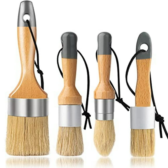 4 PCS Chalk And Wax Paint Brush Furniture , Small Round Oval Brush with Natural Bristles for Painting or Waxing