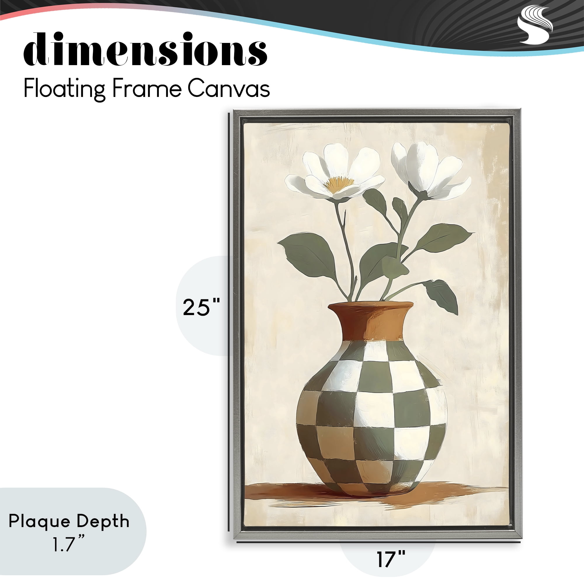 Stupell Industries Checkboard Green Flower Vase Gray Framed Floater Canvas Wall Art, design by Creative Studio