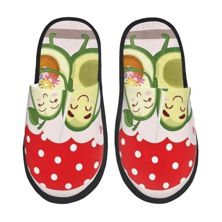 Balery Avocado Lovers Wearing Umbrella Slient Indoor Furry Fleece Comfort House Shoes Soft Non-Slip Home Shoes Cotton slippers House Slippers-- Medium