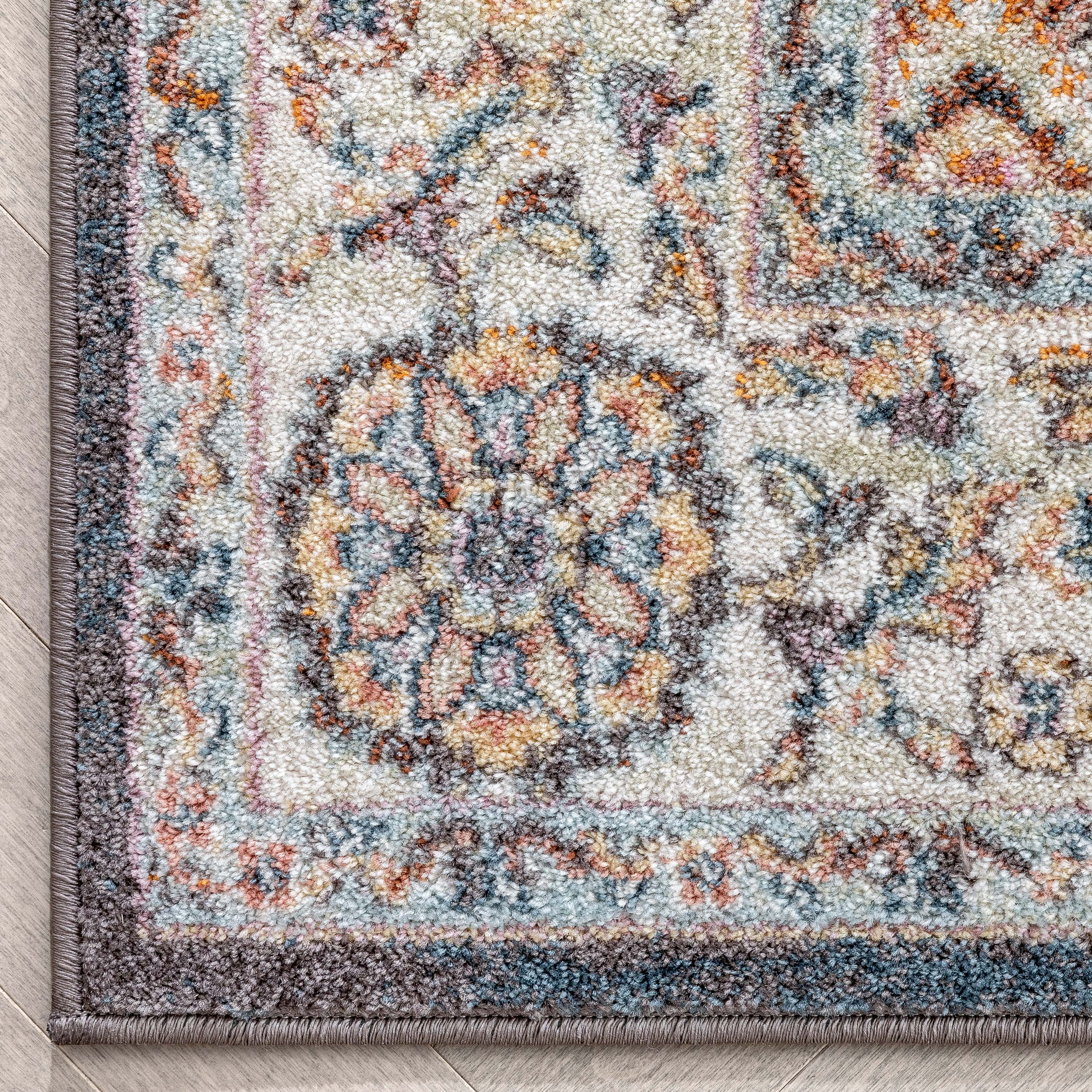 Well Woven Rodeo Corona Traditional Eclectic Floral Botanical Border 5'3 x  7'3 Blue Area Rug 