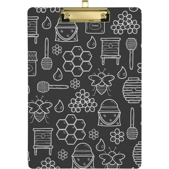 FMSHPON Bee Honey Flowers Clipboard Hardboard Wood Nursing Clip Board and Pull for Standard A4 Letter 13x9 inches