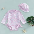 thumbnail image 2 of Girls Swimsuit Kids Girl Long Sleeve Sun Protective Swimsuit with Hat Beach Rash Guard One Piece Bathing Suit Girls'swimwear Light Pink 12 Months-18 Months, 2 of 3