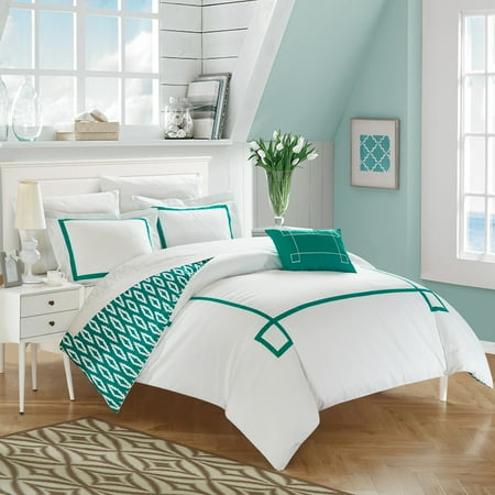- Chic Home 4-Piece Xanti Contemporary Greek Key Embroidered REVERSIBLE Duvet Cover Set, Shams and Decorative Pillows included