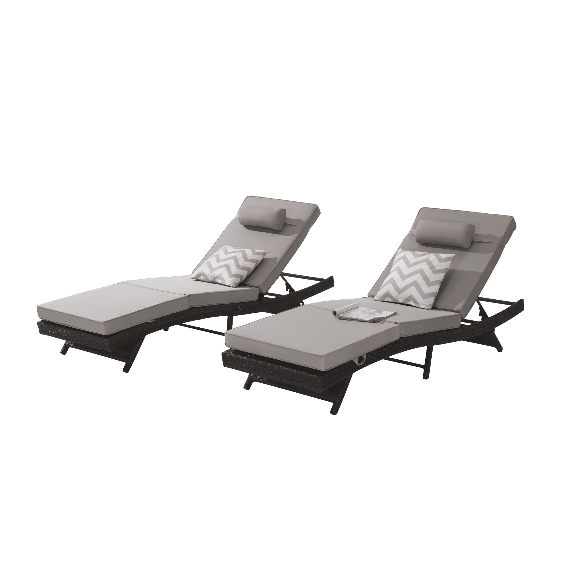Leumius Outdoor Chaise Lounge Chair Set of 2,Wicker Long Reclining Chair with Cushions and Backrest Adjustable to 150° for Outside Pool Patio,Light Gray