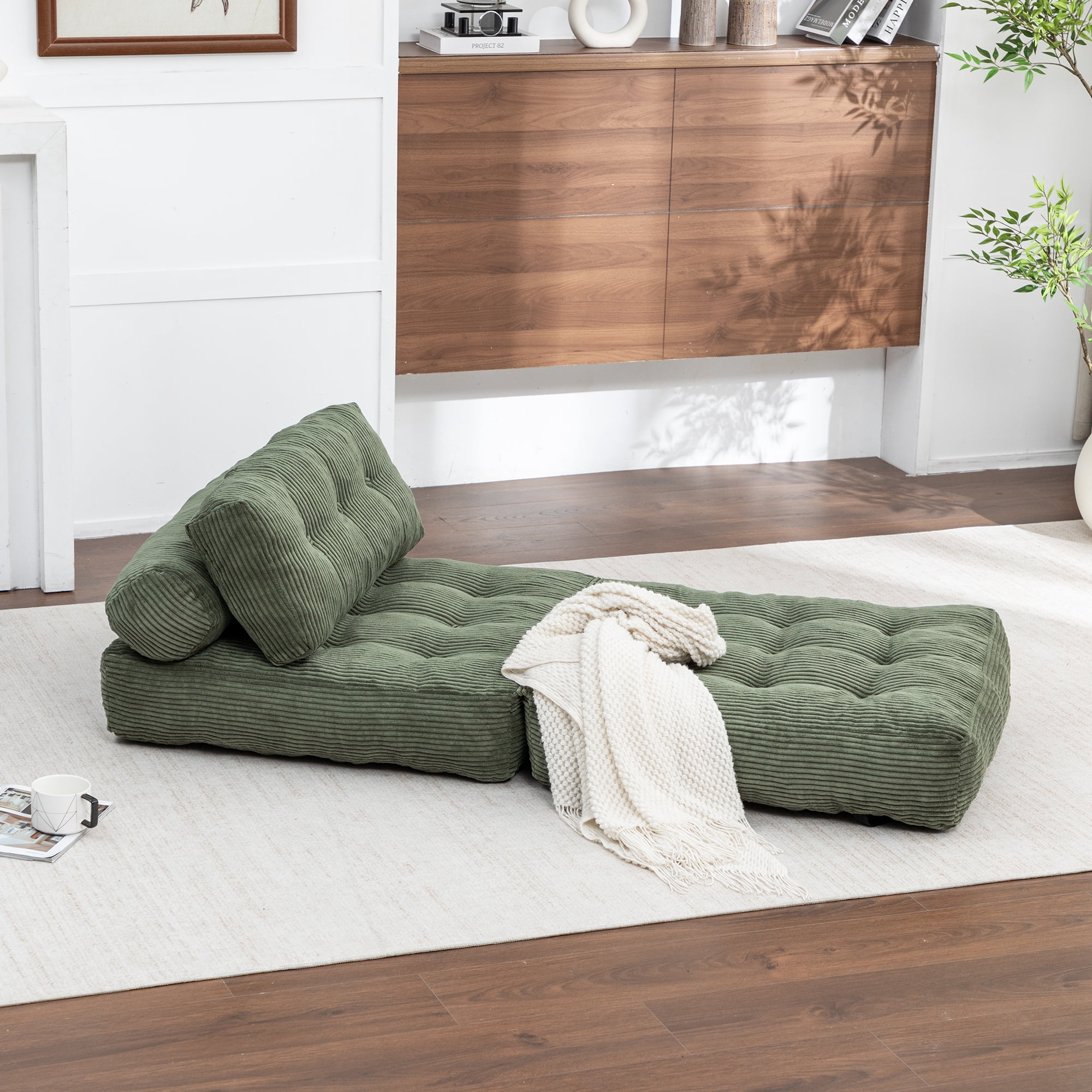 Leumius Folding Sofa Bed,68.5 inch Convertible Sleeper Sofa Chair with Pillow,Foldable Mattress Futon with Back Support,Soft Sleeper Chair Bed Floor Sofa for Living Room Bedroom,Green
