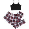 thumbnail image 1 of Conjunto de pijama a cuadros de 3 piezas para mujer, conjunto de pantalones cortos con pantalones, ropa de dormir Rojo - XL Rojo - XL Xishao ropa, 1 of 2