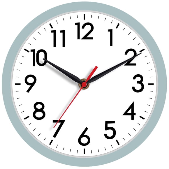 Reloj de pared AKCISOT de 20 cm, silencioso, funciona con pilas, azul y gris