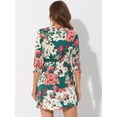 thumbnail image 4 of Vestido camisero vintage Allegra K con mangas 3/4 y cuello En V con estampado floral y botones para mujer Verde oscuro S, 4 of 5