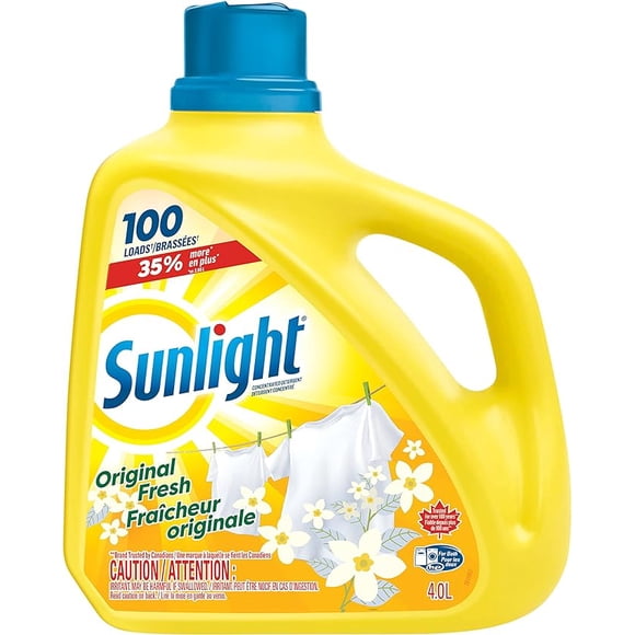 Sunlight Detergent Original Lemon Fresh (100 loads, 4.0L) with Concentrated Formula, Laundry Detergent Liquid for Exceptional Cleaning and Stain Remover to Brighten Laundry, Yellow