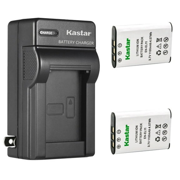 Kastar 2-Pack Battery and AC Wall Charger Replacement for Nikon EN-EL11 Battery, MH-64 Charger, Nikon Coolpix S550, S560 Camera, Olympus Li-60B Battery, Li-60C Charger, Olympus Camedia FE-370 Camera