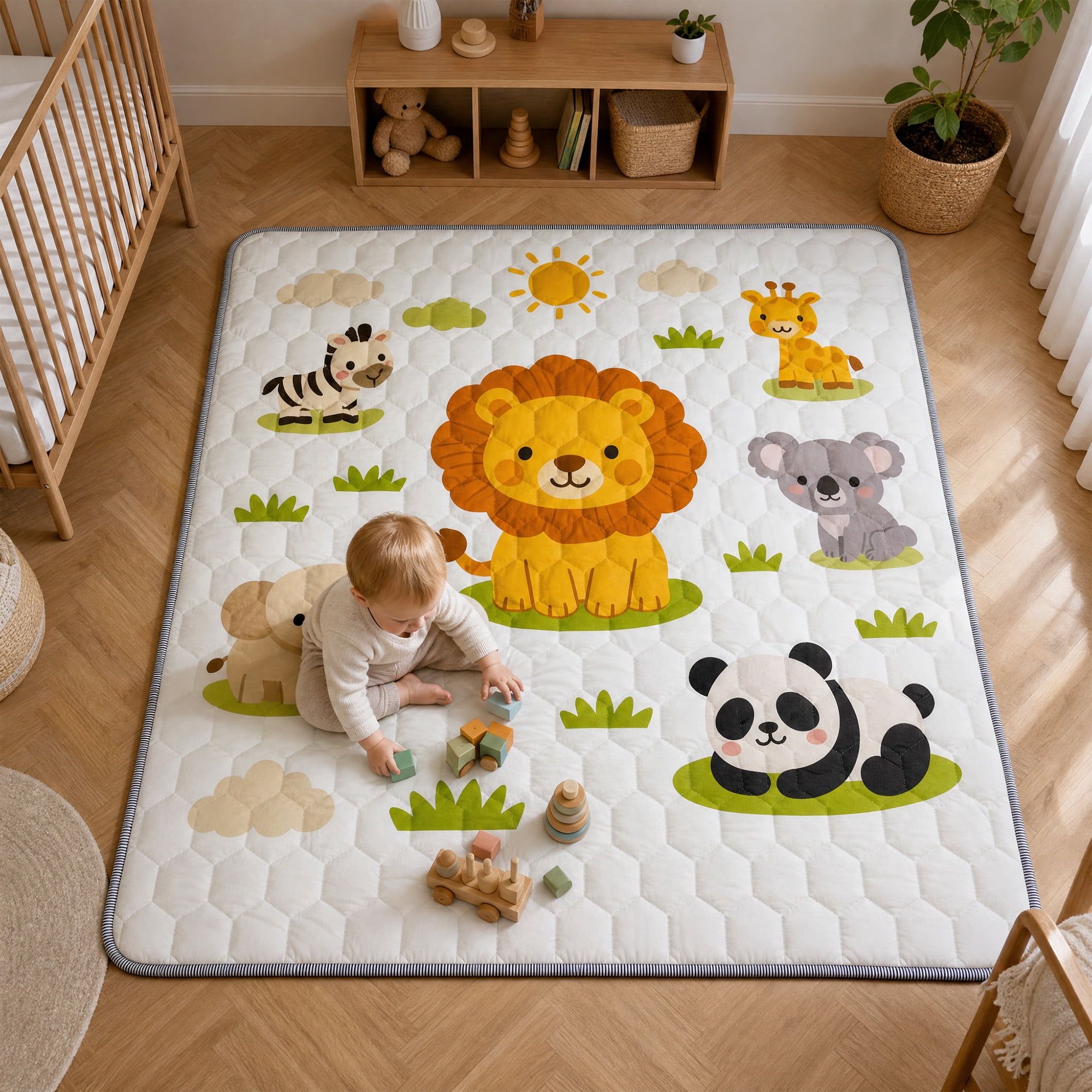 BEAUTYPEAK Large Baby Play Mat, 59"x71" Crawling Mat for Floor, Non-Slip Foldable Mat for Toddlers and Babies