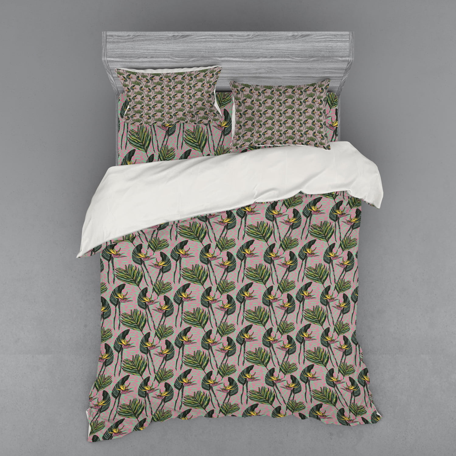 Tropical Duvet Cover Set, Bird of Paradise Flowers with Exotic Jungle