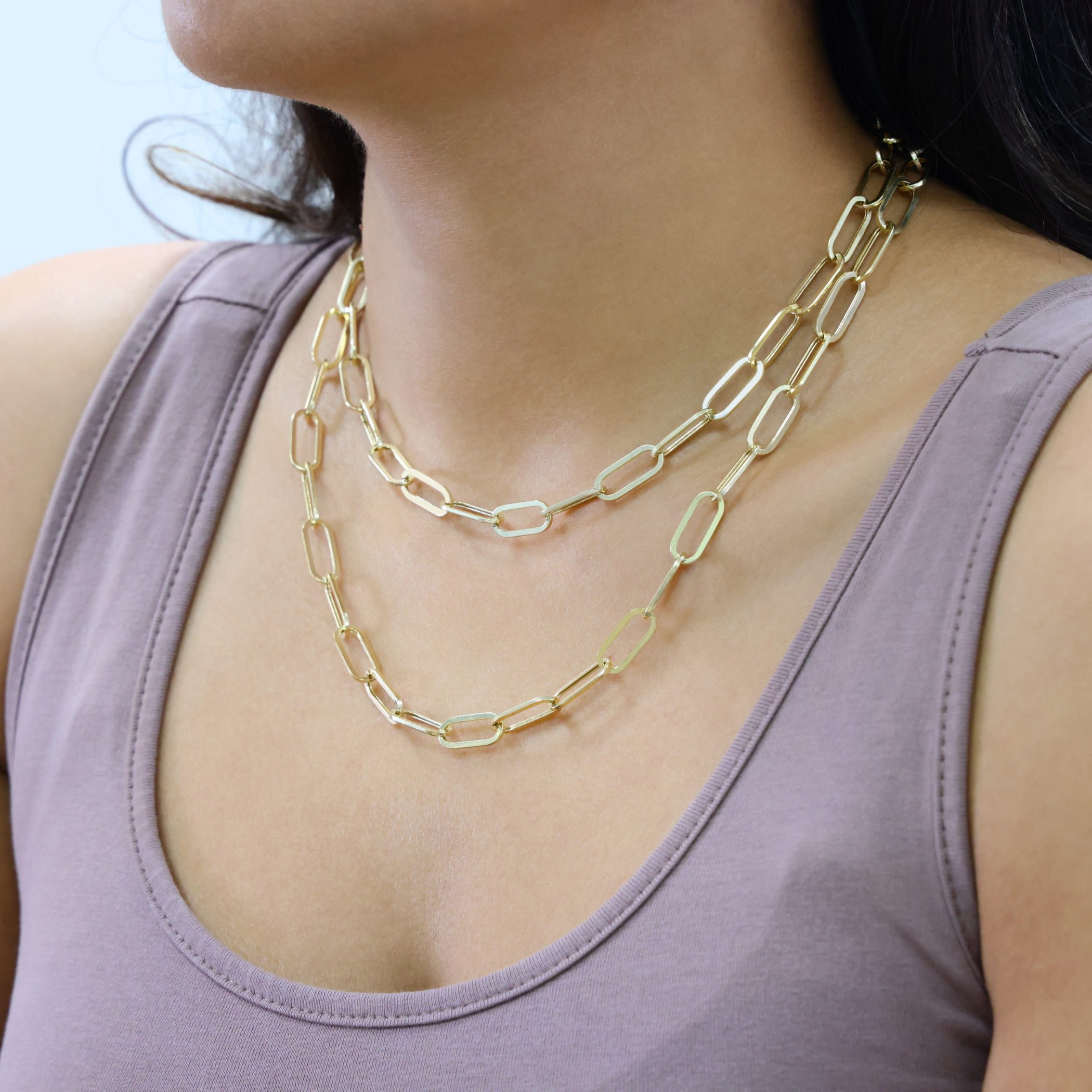 Nuragold 10k Real Yellow Gold Paperclip 7mm Elongated Cable Link Necklace (16"-24") Dainty Italian Jewelry for Men & Women