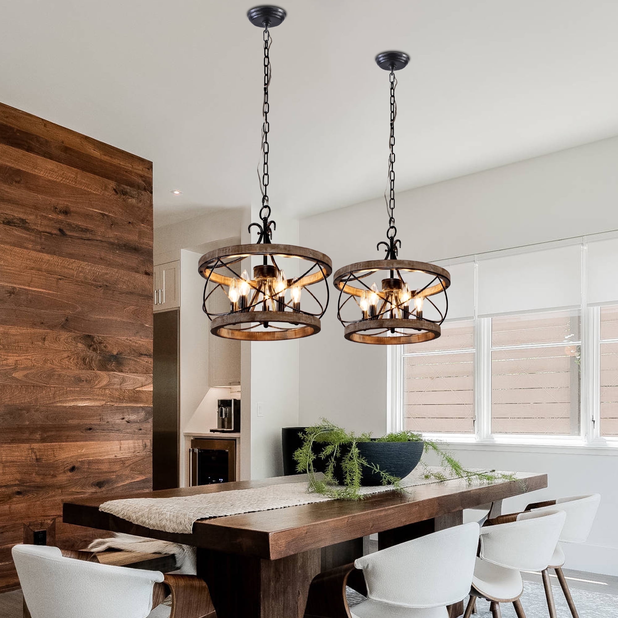 Cusp Barn 5 Light French Country Wooden Chandelier, Farmhouse Chandeliers for Dining Room Island Lights for Kitchen Ceilings Decor