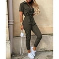 thumbnail image 3 of Women's Summer Short Sleeve Lapel Buttoned Floral Cargo JumpsuitLight Blue Size L, 3 of 5