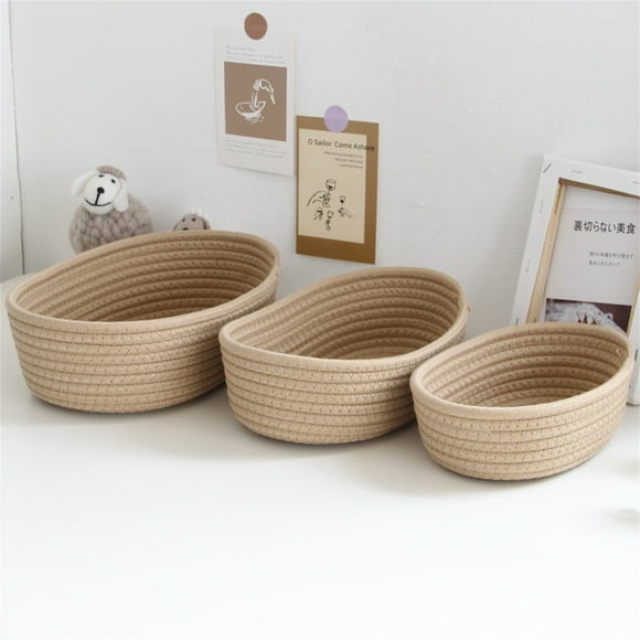 Panxico Home Storage,Storage Basket,Small Woven Baskets Empty Tiny Storage Baskets Mini Cotton Rope Baskets Oval Decorative Hampers 3PCStorage Cubes,,Khaki,Clearance