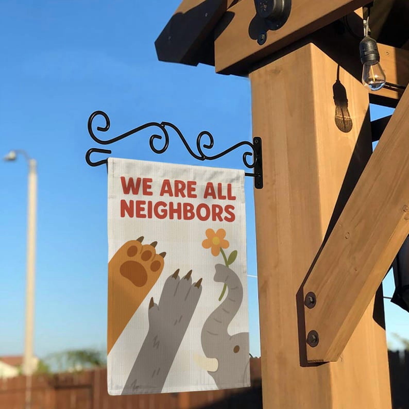 TiniDecor Animal Garden Flag – We Are All Neighbors Outdoor Banner, 28” x 40” Paw and Elephant Design