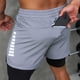 thumbnail image 4 of Mens Casual Pantalones Cortos Deportivos de Doble Capa Corriendo con Bolsillo de Cremallera Y Cordón de Cintura, Poliéster Atlético, 4 of 9