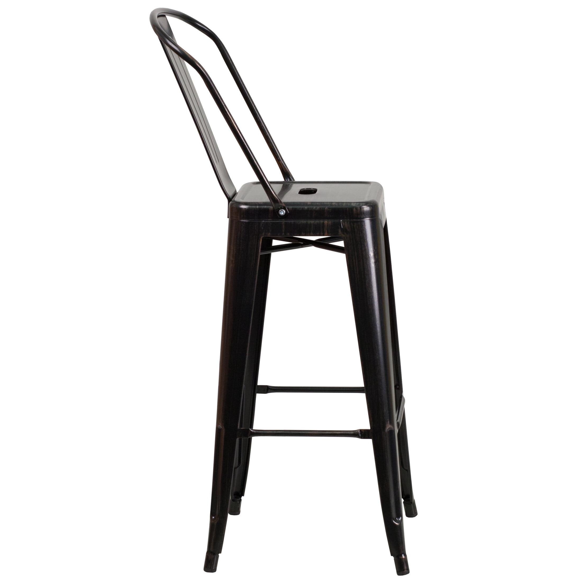 Merrick Lane Black-Antique Gold 30" High Metal Bar Height Stool with Removable Back for Indoor-Outdoor Use