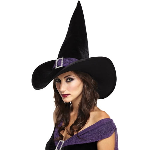 Deluxe Velvet Witches Hat Adults Halloween Fancy Dress Accessory Black Hat 