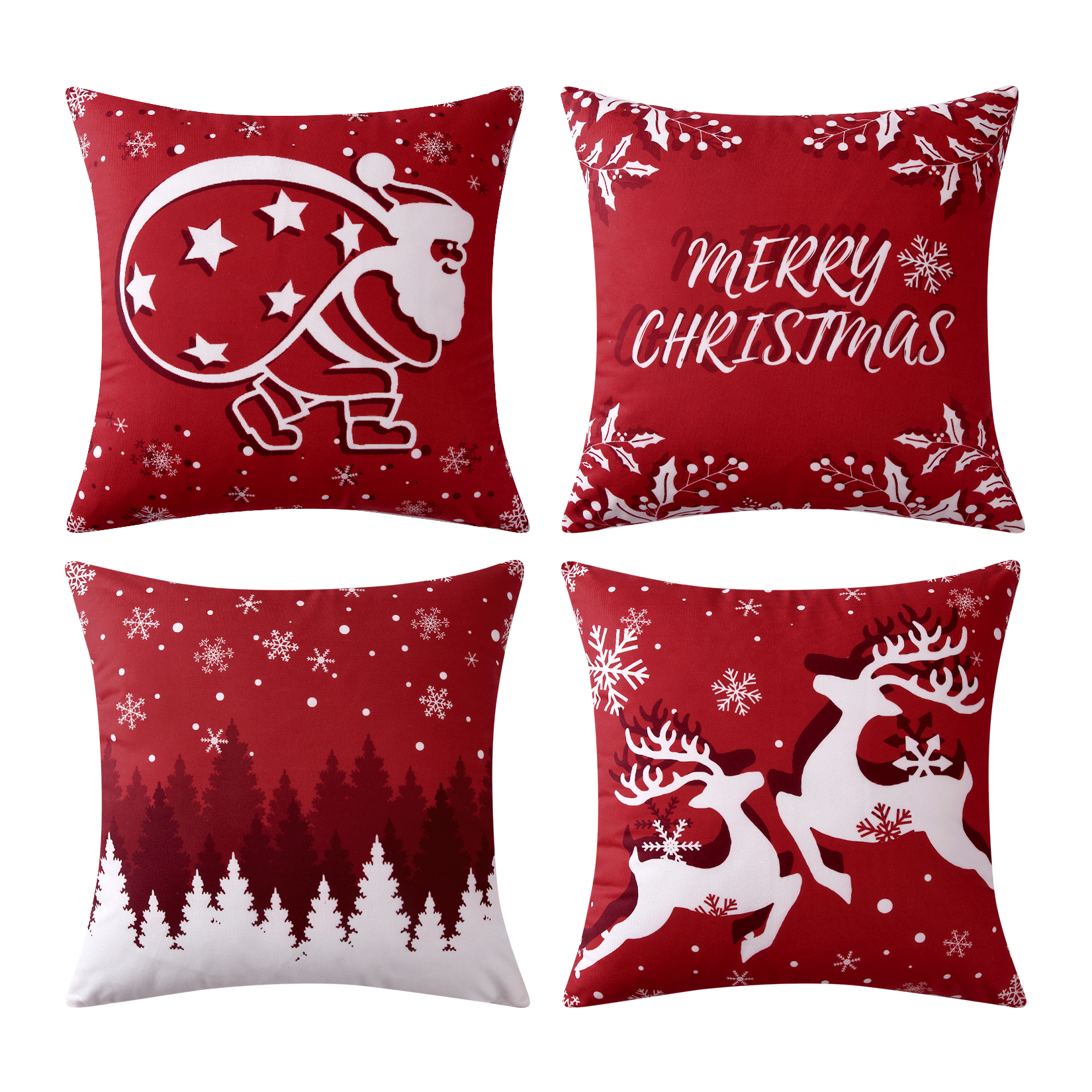 Haperlare 4 Pcs Merry Christmas Santa Pillow Covers 18"x18" Farmhouse Decorations Rustic Winter