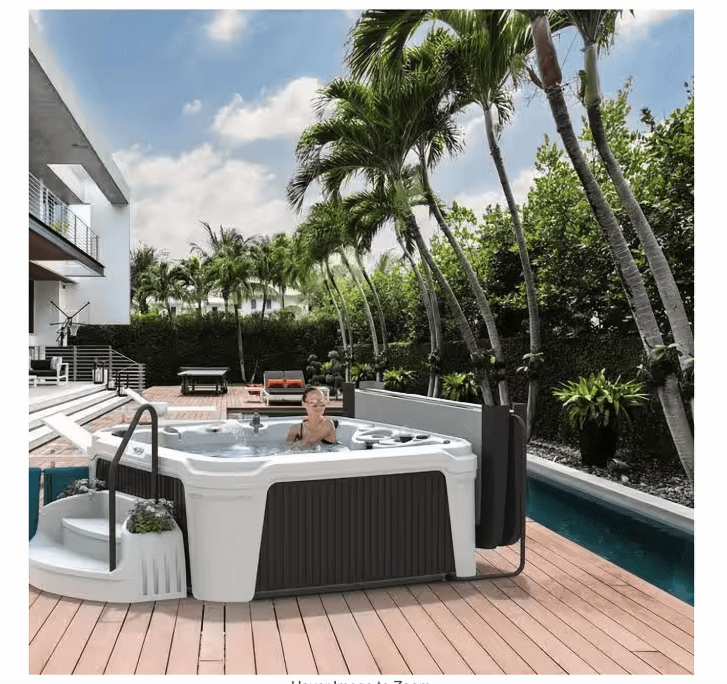 AquaRest DayDream Ensemble 3500S 6-Person 35-Jet Plug and Play Hot Tub with 2 LED Waterfalls, Step with Handrail and Cover with Lifter, Whitestone/Black