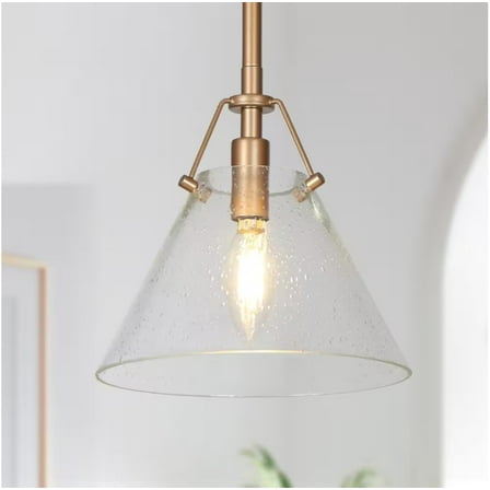 Uolfin Modern Mini Pendant Light, 1-Light Gold Kitchen Island Pendant Light with Seeded Glass Shade