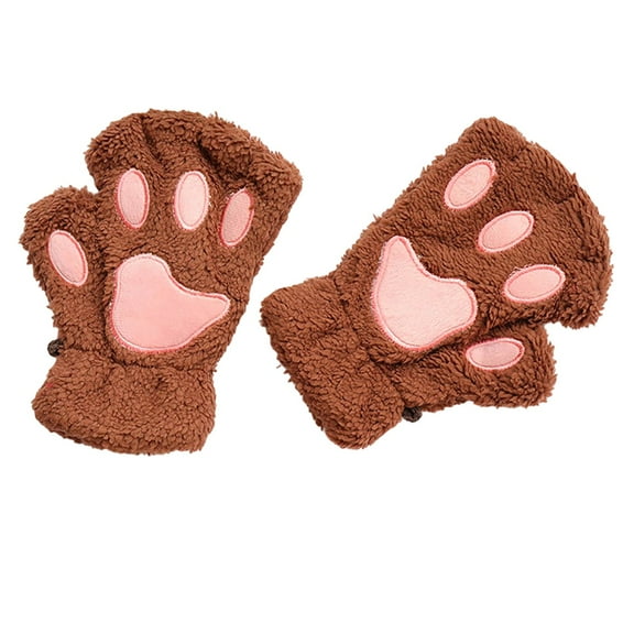 Ugoldhm Furry Paw Fingerless Gloves for Women - Cute Cat Claw Design Plush Winter Gloves for Warm & Cosplay
