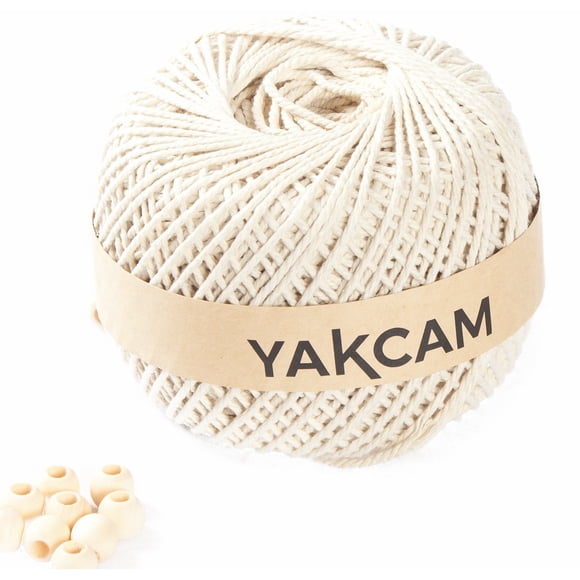 YAKCAM Macrame Crochet Cord Natural Twisted Cotton Rope with Beads, 3mm, 3 Strand, 328 yards (300M) Macrame Supplies for Decorative Projects