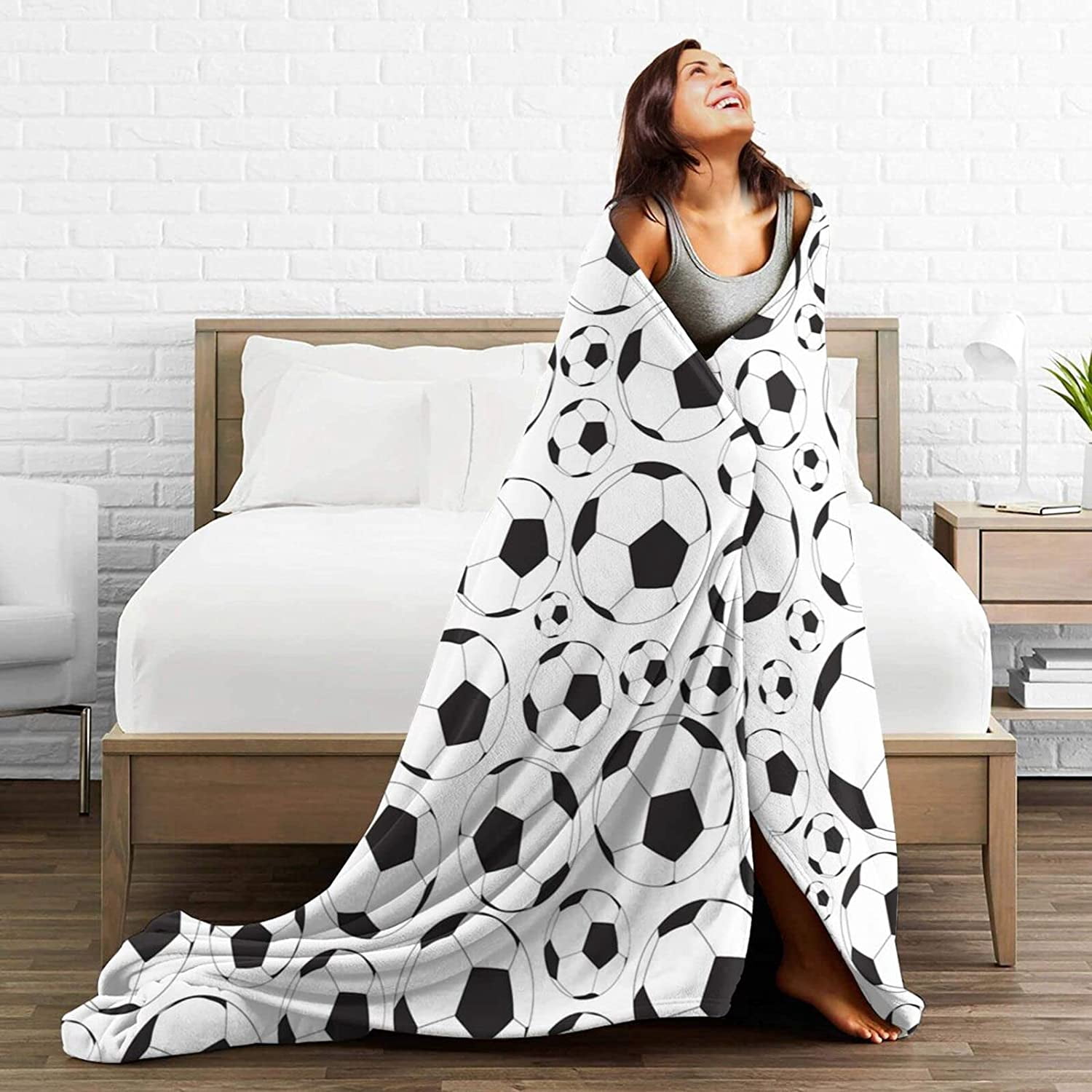 Soccer Blanket for Boys Girls Super Soft Warm Soccer Ball Throw Blankets Black and White Soccer Blanket Soccer Gift for Kids Teens Fans 50"X60"