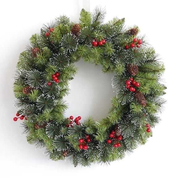 Myecovie Christmas Wreaths for Front Door 17" Christmas Frost Wreath with Red Berries, Christmas Home Decoration Indoor Outdoor for Winter Wall Windows Decor