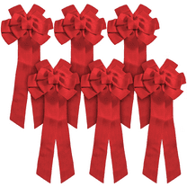 Black Duck Brand Set of 6 Red Burlap Bows - Rustic Themed - Measures 9" W x 22" L - Burlap Ribbon Bows - Holiday Decorations