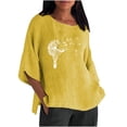 thumbnail image 2 of Patlollav Womens Blouse Casual 3/4 Sleeve Round Neck Cotton Linen Print Solid Tops, 2 of 6