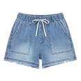 thumbnail image 6 of Favoffer Women High Waist Denim Shorts Solid Color Relaxed Jean Bottoms Adjustable Drawstring Waist Casual Classic Denim with Side Pockets for Summer Daily, 6 of 9