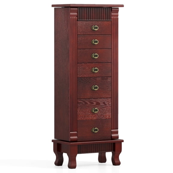 Furnibear Wooden Jewelry Armoire Cabinet Storage Chest with Drawers Swing Doors and Mirror for Bedroom Dressing Room, Brown