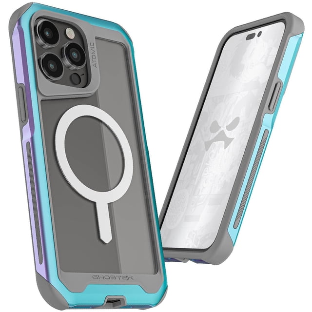 Funda GHOSTEK Atomic para iPhone 14 PRO Aluminio Transp Prismatic MagSafe
