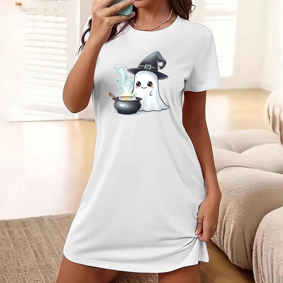 Camisón corto de talla grande para mujer, camisón de manga corta con estampado de pecho a la moda, camisón para mujer