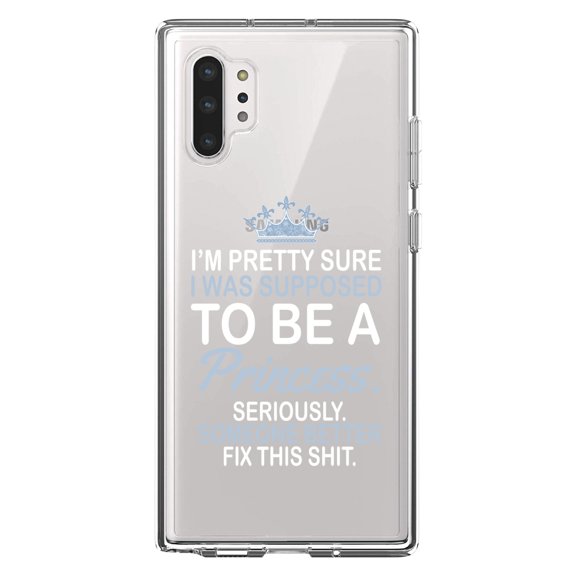 DistinctInk Clear Shockproof Hybrid Case for Galaxy Note 10 PLUS (6.8" Screen) - TPU Bumper Acrylic Back Tempered Glass Screen Protector - I Was Supposed to Be a Princess Fix This