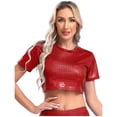 thumbnail image 4 of Camiseta de manga corta con cuello redondo para mujer, Top corto a cuadros metálico, ropa de baile en barra puesta en escena, disfraz de fiesta Rave, 4 of 5