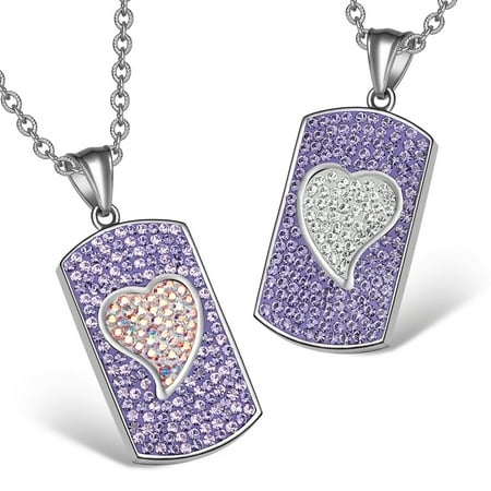 - Magic Hearts Austrian Crystal Love Couples or Best Friends Dog Tag Purple and Rainbow White Necklaces